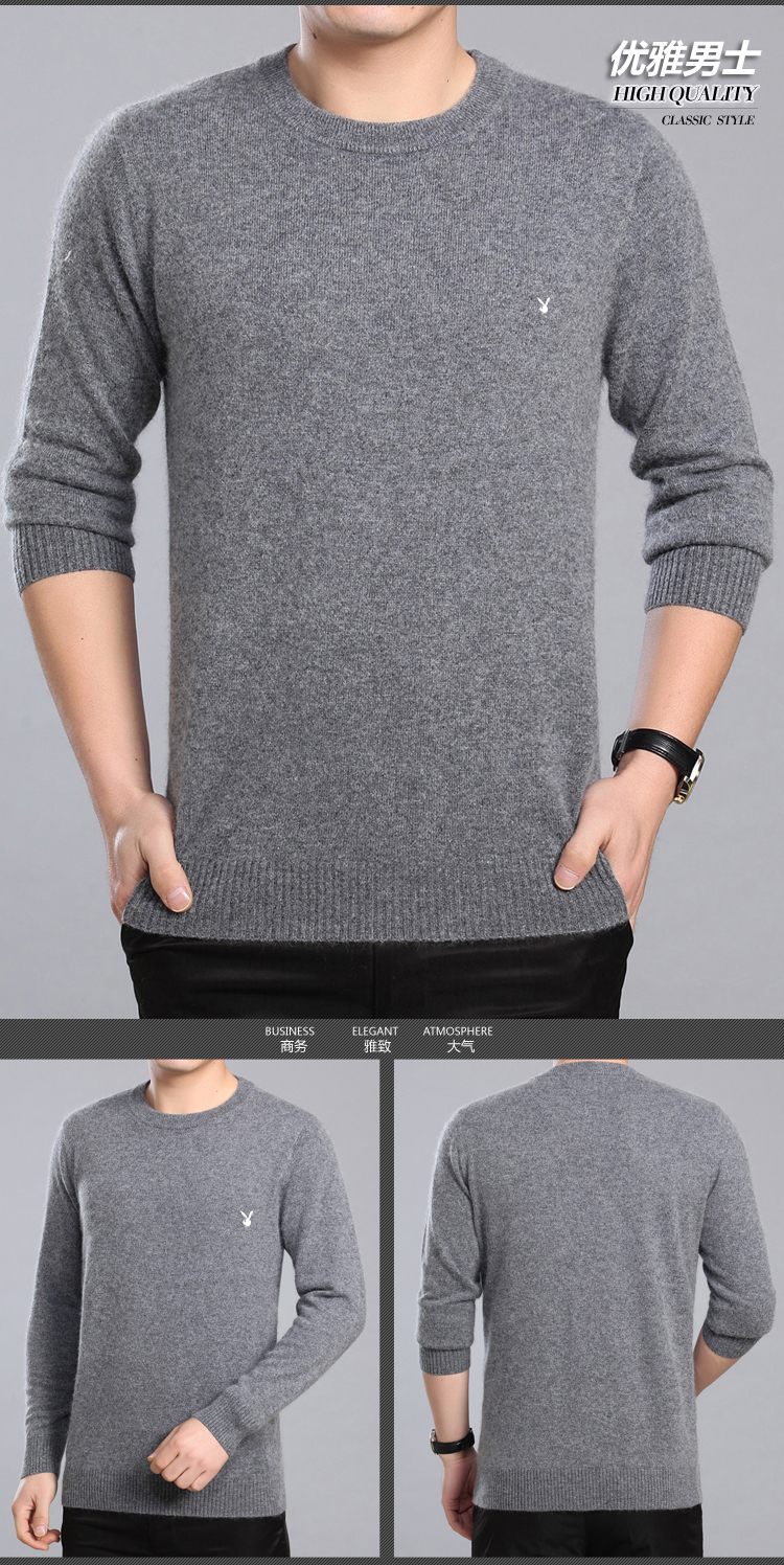 Playboy áo len nam trung niên mui trần lỏng lẻo vòng cổ áo len cashmere mùa đông đan áo len cha áo khoác sơ mi nam