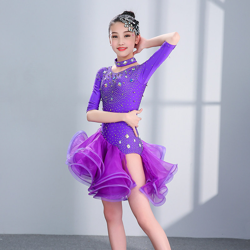 Latin dance professional performance clothing competition performance clothing split tutu skirt with diamonds Latin dance skirt new regulations