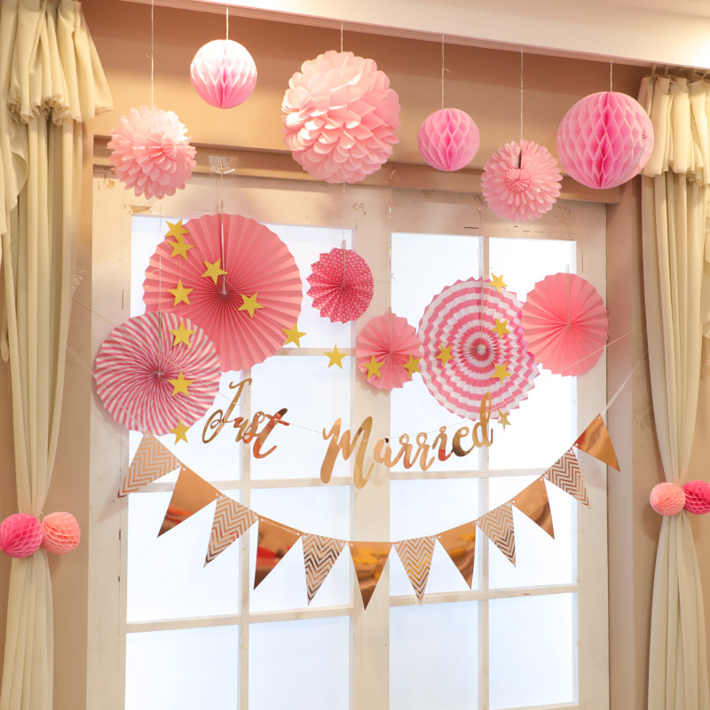 Wedding Wedding Celebration Items Golden Paper Fan Flower Folding Fan Wedding House Decoration Birthday Wedding Party Sweet Table Shop Window Arrangement