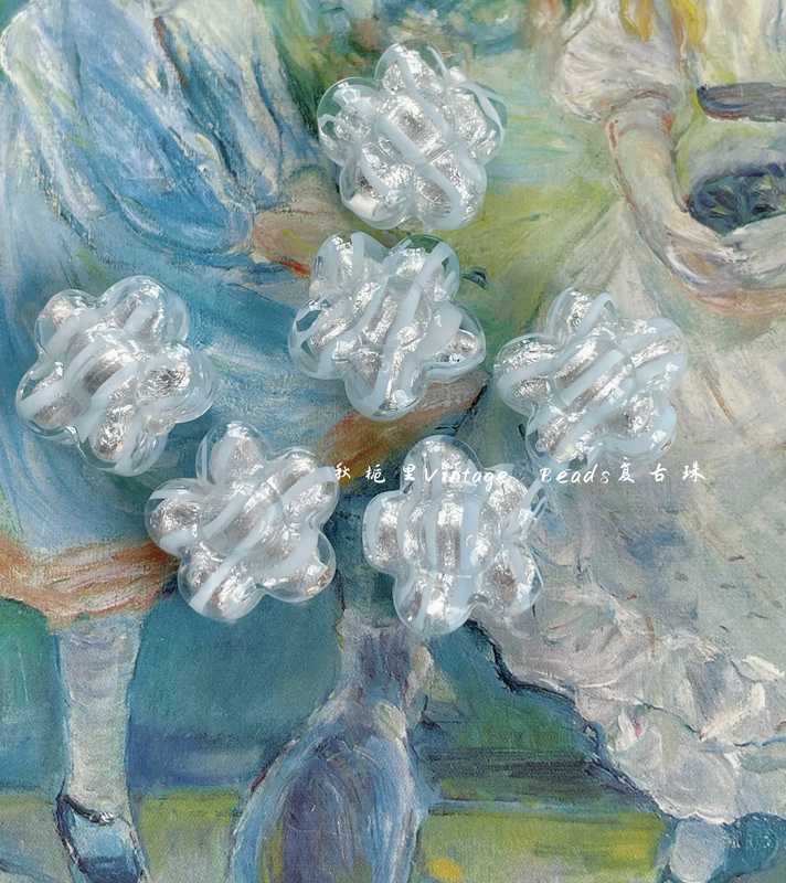 Imported Italian Murano Light Milk Blue Silver Foil Gold Foil Pink Spiral 15mm Flower Beads DIY Materials