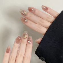 Internet celebrity new white nude milk coffee halo fairy nail art finished product handmade custom wearable nail waterproof detachable