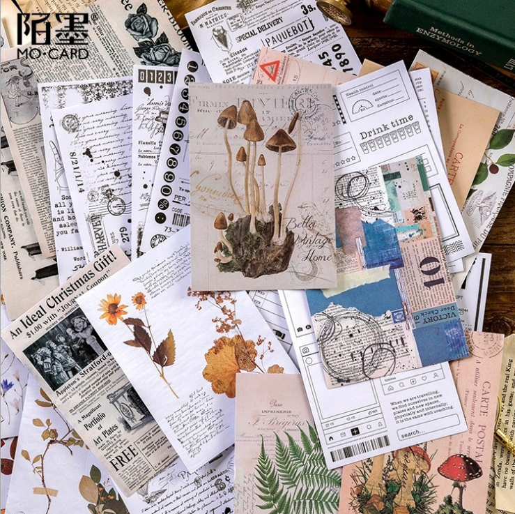 Junk Journal Mo ink sulfuric acid paper background sticker hand account decoration base retro plant black and white