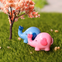 Elephant mini ornaments couple small elephant micro landscape fleshy potted diy material desktop decorations Pink Blue