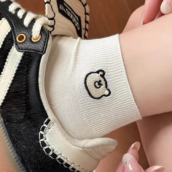 White boneless socks ins trendy sports pure cotton socks embroidered