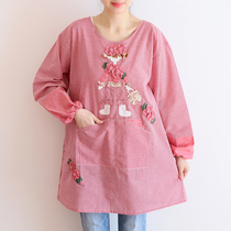 Korean version of cute fashion anti-oil anti-dressing hood Baking floral cafe painting work clothes Long-sleeved apron