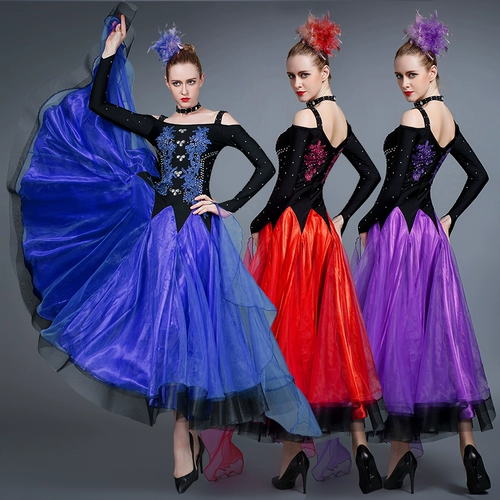 Lan Kwai Fang Net Yarn Long -Sleeved Modern Dance Subt Performance Flash Diamond Photo Национальная стандартная современная танцевальная юбка