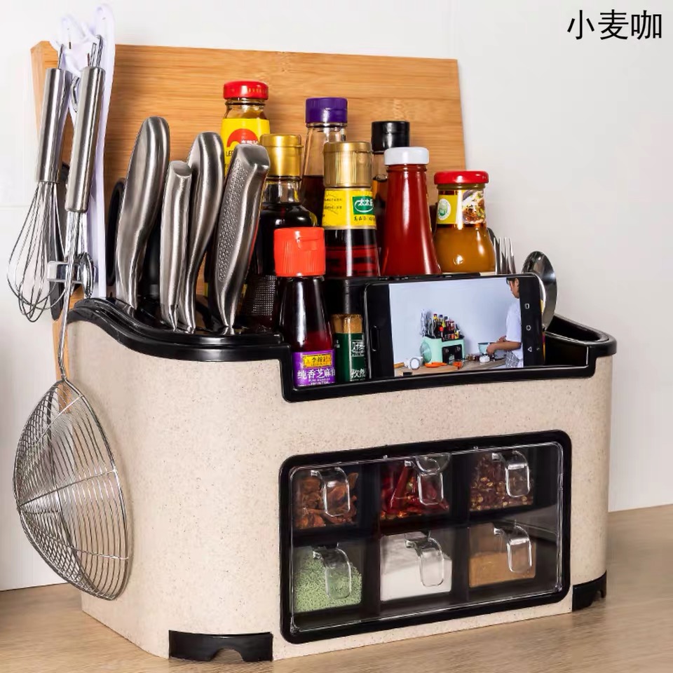 Kitchen rack seasoning storage box shelf seasoning rack condiment knife holder supplies oil salt sauce vinegar storage rack