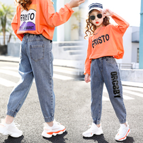 Girls cowboy long pants 2021 new spring and autumn dress foreign style Spring radish children Korean tide girl