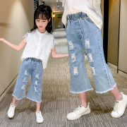 Vừa cô gái denim loose-fitting bên ngoài mặc một chiếc quần short trăm mỏng mùa hè 67 7 rộng chân 8 quần ngựa 9 tuổi.