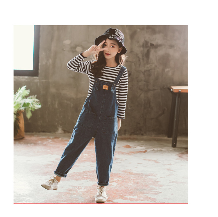 Quần yếm nữ denim 2018 mới mùa xuân và quần áo mùa thu Cô bé mười tuổi thủy triều lỏng lẻo 9 mùa thu 8 đại dương khí 7 set 6 quan ao tre em