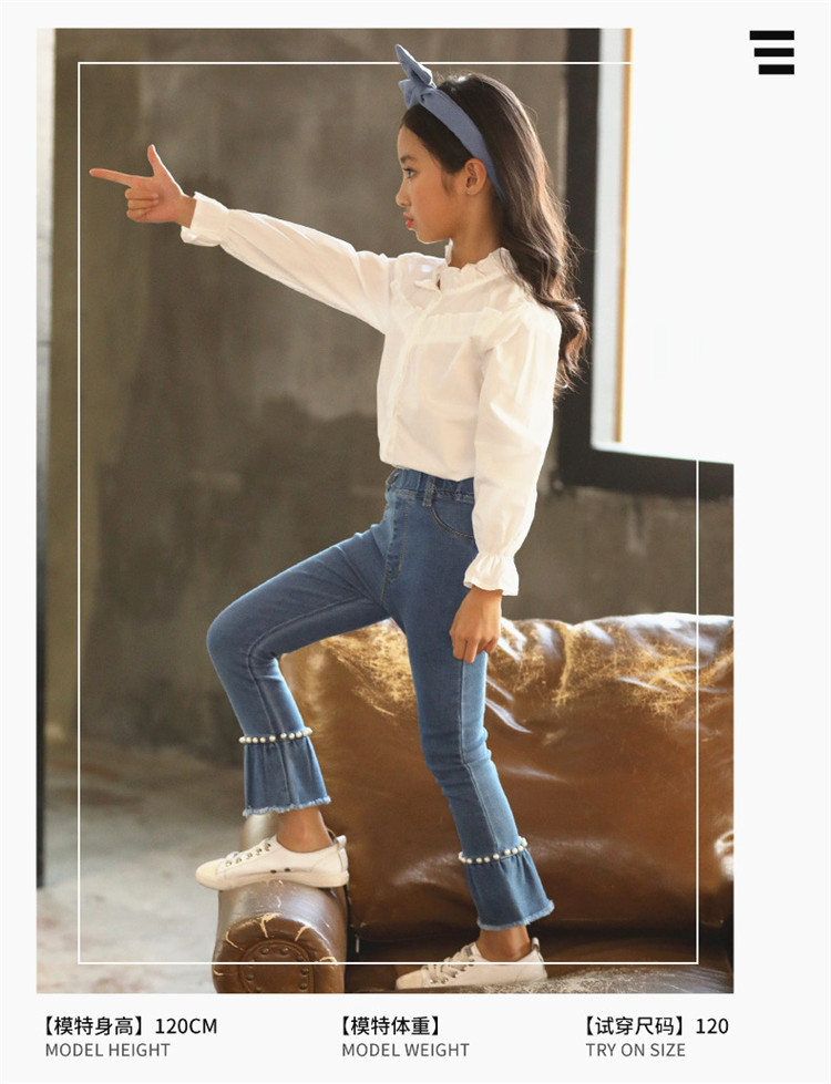 Quần 5 dây denim nữ 2018 phiên bản Hàn Quốc mới của quần áo xuân hè 12 quần trẻ em 7 tuổi 8 mẫu mùa thu 6 mùa thu đại dương quần jean ống rộng cho bé gái