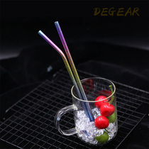Pure titanium straw titanium metal portable tube brush Twilight colorful ice straw
