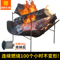 Ultralight amount of foldable easy to contain fire stage barbecue grill set on fire firewood