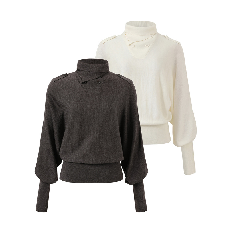Antiatag Retro Wool Two-Tone Multi-Shaped Half-High Collar Waist-Slimming Sweater