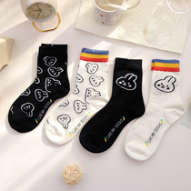 Korean cute rabbit socks female spring and autumn ins tide summer thin black and white hundred Tower college style cotton socks