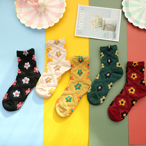 South Koreas East Gate Flower socks female ins tide spring and autumn summer thin Japanese students retro diamond grid socks