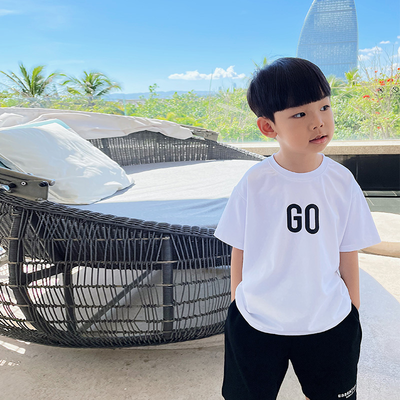 (30% off reward) summer boys' thin section children's short-sleeved middle and big children's pure cotton half-sleeve loose round neck top trendy