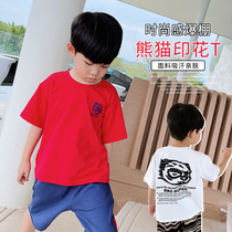 (Seven fold back) Childrens summer clothes 2021 new CUHK Tong printed T-shirt boy loose short sleeve blouses