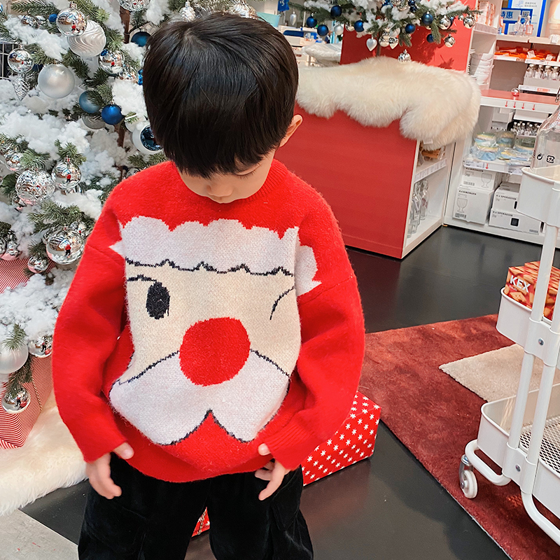 Boys Korean style pullover sweater middle and small children's winter Christmas foreign style children's woolen top tide