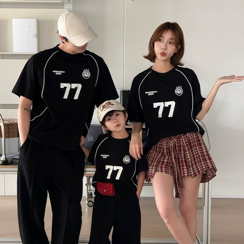 Спортивный костюм, элитная летняя одежда, футболка с коротким рукавом, семейный стиль