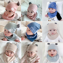 Newborn baby male and female baby spring and autumn thin Korean version of light color cotton cute pullover hat triangle set cute