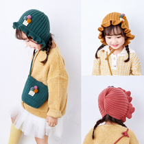 Little girl winter fashion cute wool hat bag set tide children baby female ear protection crimped warm hat