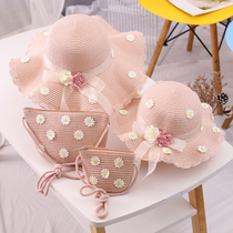 Childrens parent-child mother and female sweet elegant Princess big hat brim shade straw hat girl Summer Travel beach sun hat