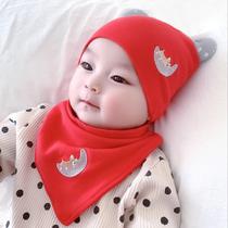 Baby men and women baby spring and autumn cute warm cotton New year red 100 days pullover hat triangle set cute