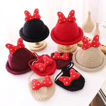 Childrens little girl autumn and winter parent-child female bow Princess bowler baby wool fisherman basin hat tide