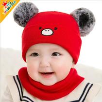 Baby men and women Baby 100 days red festive warm wool hat scarf set New year cute cap cute