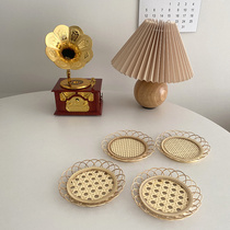 ins Korean blogger with rattan bamboo lace coaster chic photo props retro handmade storage small dish