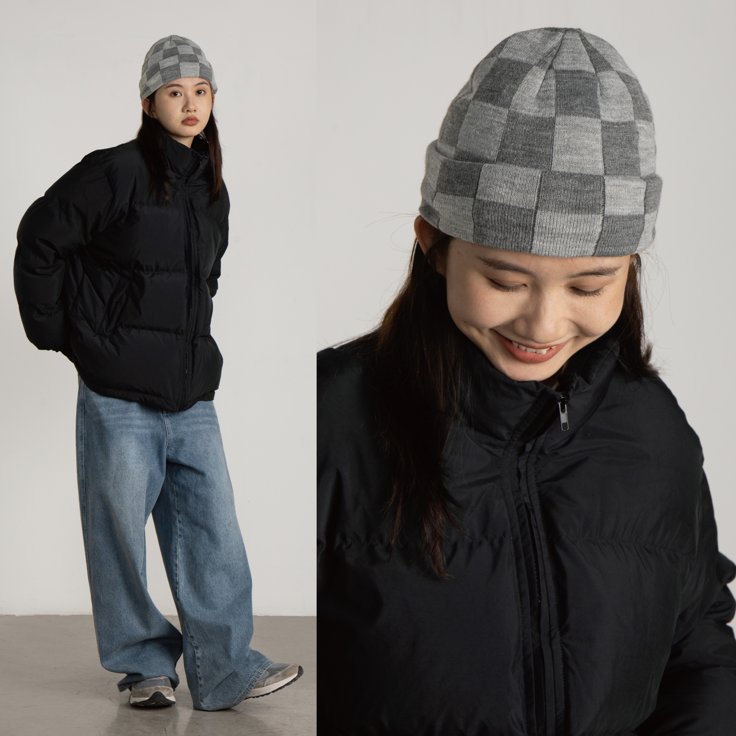 CryingCenter Grey Checkerboard Knit Cold Hat Beanie Hat Retro Street Cry Center