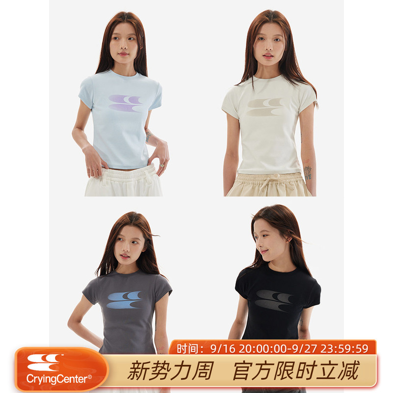 Cryingcenter Disappearing Logo Gradient Color Sweet Cool American Style Waist-Cinching Airplane Sleeve Short Tee Crying Center Cryingcenter Disappearing Logo Gradient Color Sweet Cool American Style Waist-Cinching Airplane Sleeve Short Tee Crying Center