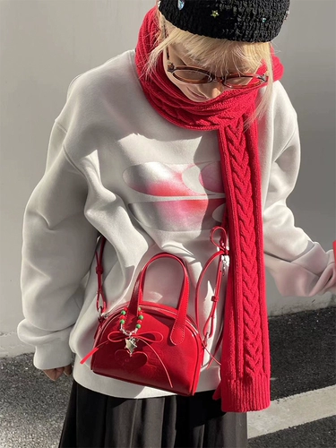 CryingCenter Christmas Red Mini Mini Boston Butterfly Wax Bright Leather College Classic Classic Cissert Bag