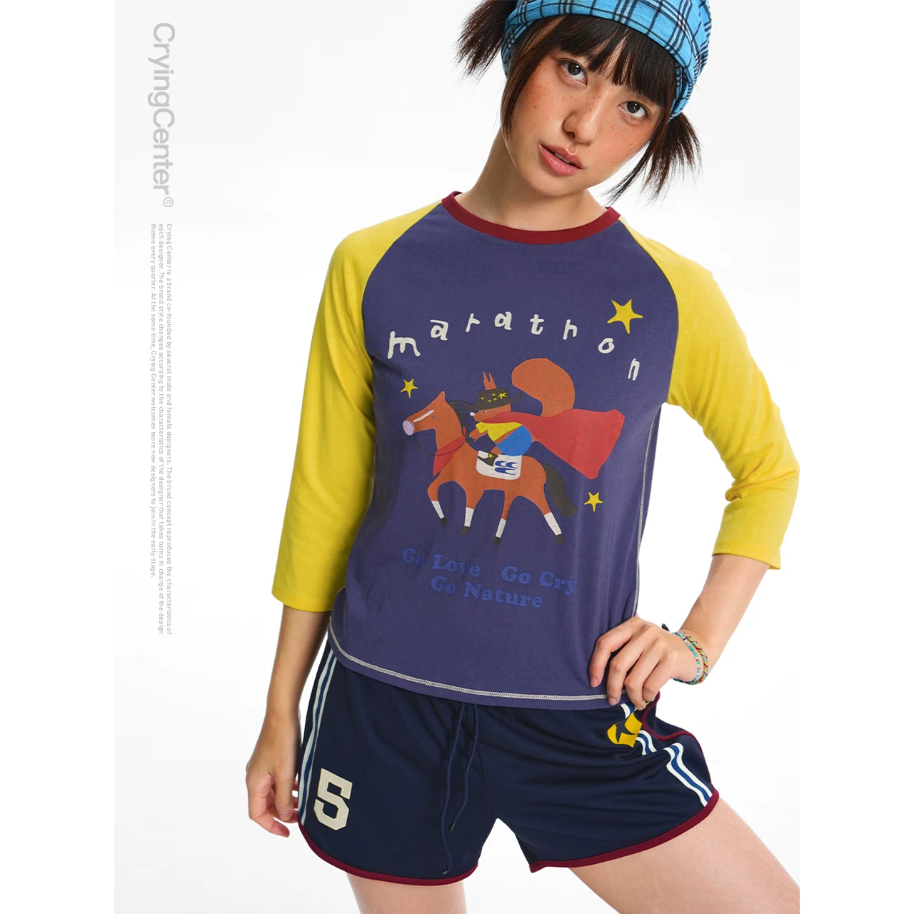 CryingCenter Western marathon fun retro print soft snowflake cotton contrasting inserts 7-quarter sleeves