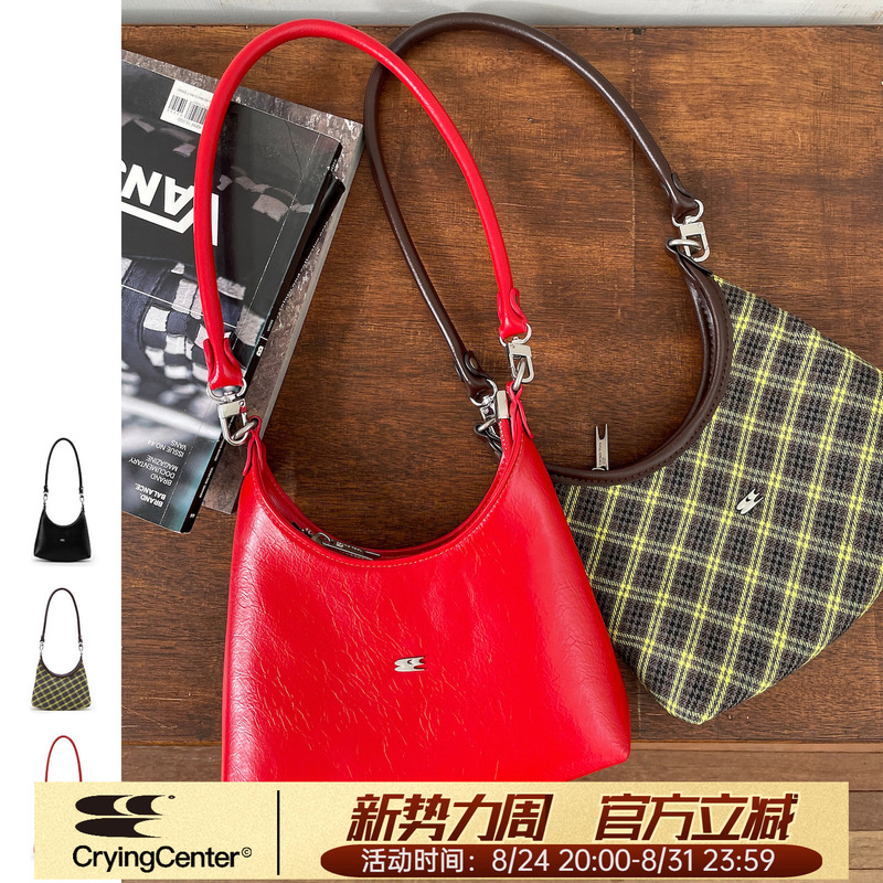 Cryingcenter Retro Millennium Plaid Red Leather Bag Handbag Underarm Bag Can Be Worn Crossbody Crying Center Cryingcenter Retro Millennium Plaid Red Leather Bag Handbag Underarm Bag Can Be Worn Crossbody Crying Center