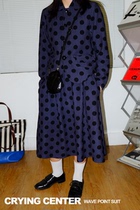 CryingCenter Blue Ripple Polka Dot Daily College Comfort Cotton Suit Suit Polka Dot Umbrella Skirt