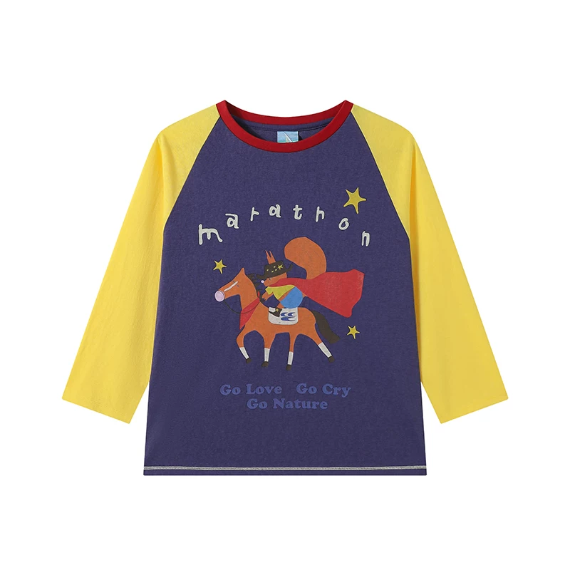 CryingCenter Western marathon fun retro print soft snowflake cotton contrasting inserts 7-quarter sleeves