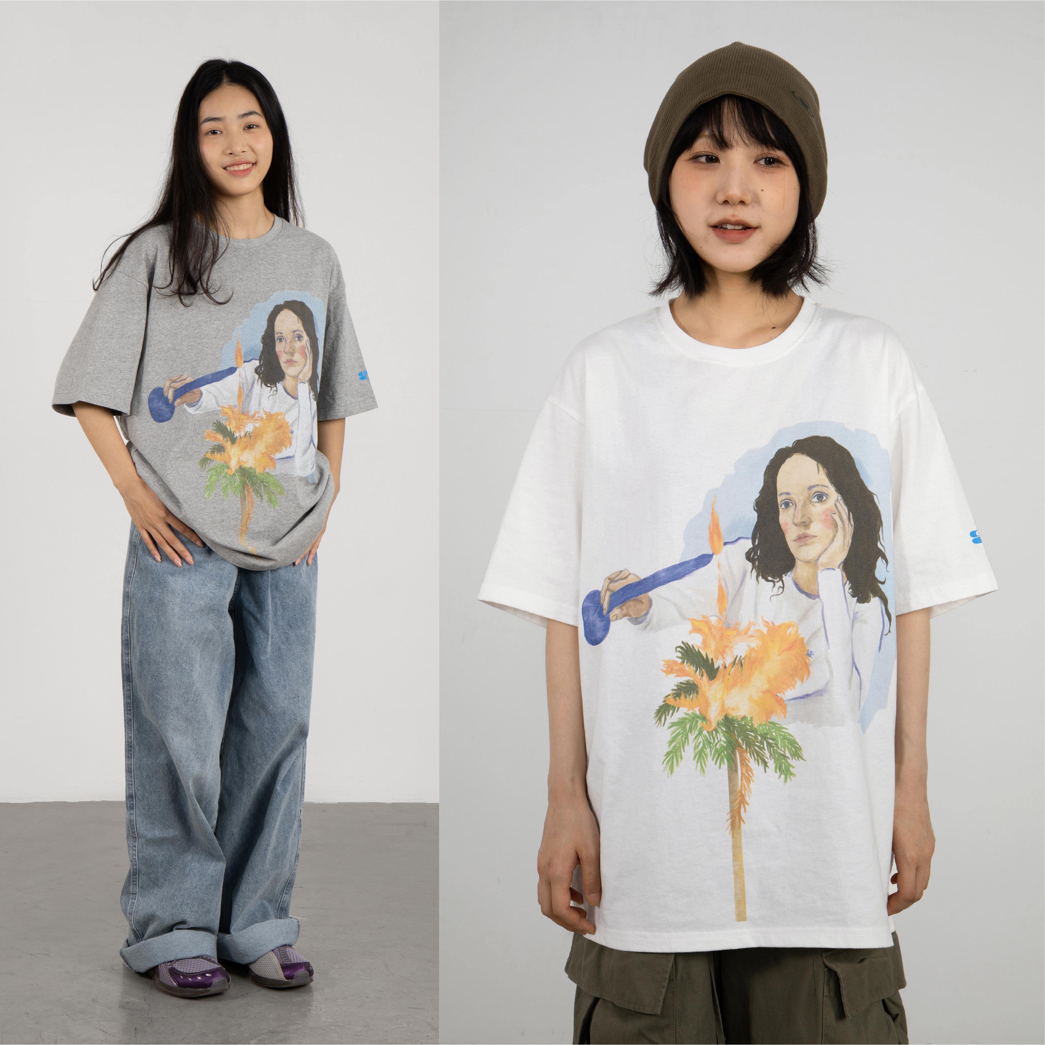 Crying Center sad when lighting a candle tugging the oil painting tee, blossom gray and expansive version of the plate