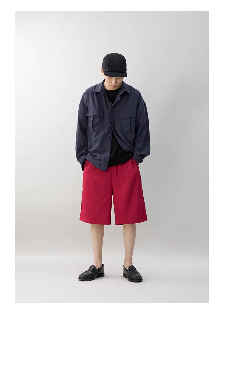 CryingCenter 18SS phiên bản nâng cấp cổ điển của một chiếc quần short quá khổ màu đỏ và đen - Quần short quần áo nam cao cấp