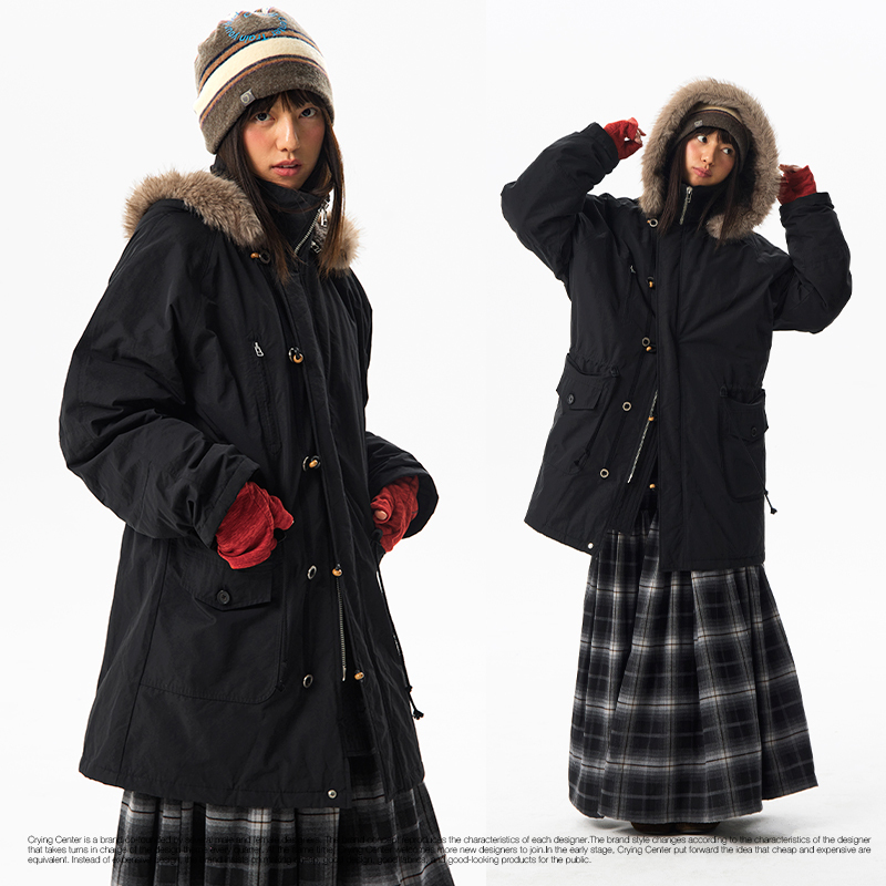 Cryingcenter Autumn and Winter Practical Detachable Fur Collar Padded Jacket Workwear Parka Cotton Coat Crying Center Cryingcenter Autumn and Winter Practical Detachable Fur Collar Padded Jacket Workwear Parka Cotton Coat Crying Center
