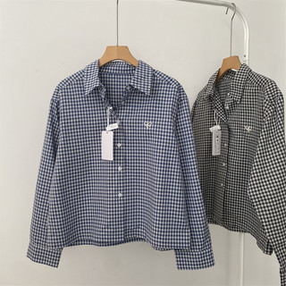 Japanese college style embroidered love-dyed plaid cotton shirt for women in autumn new comfortable lapel shirt jacket