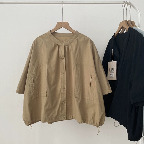 Японская хлопковая летняя короткая ретро рубашка, в западном стиле