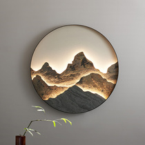 Nouveau style chinois hall dentrée lampe murale ardoise avec lumière cage descalier canapé fond salon de thé paysage tridimensionnel peinture décorative