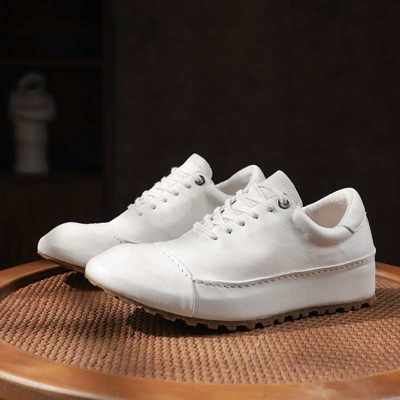 Goodyear Hand-Washed Horsehide Thick-Soled Lightweight White Sneakers Height-Increasing Casual Sneakers Breathable Versatile Dad Shoes for Men