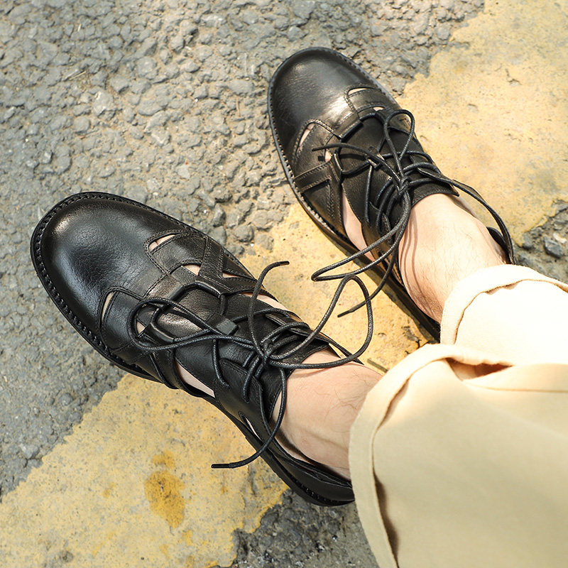 Original handmade leather retro Roman woven toe sandals for men and women soft bottom personality leather outdoor beach tide models