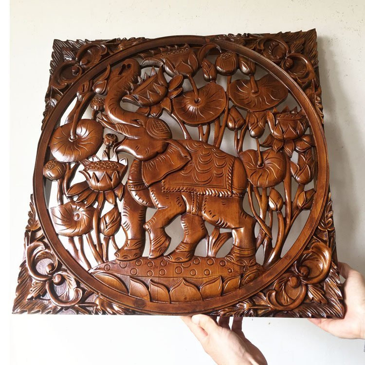 Thai log carvings gold square cover meter box covering the lock blocking the lock in the United States style Chinese porch