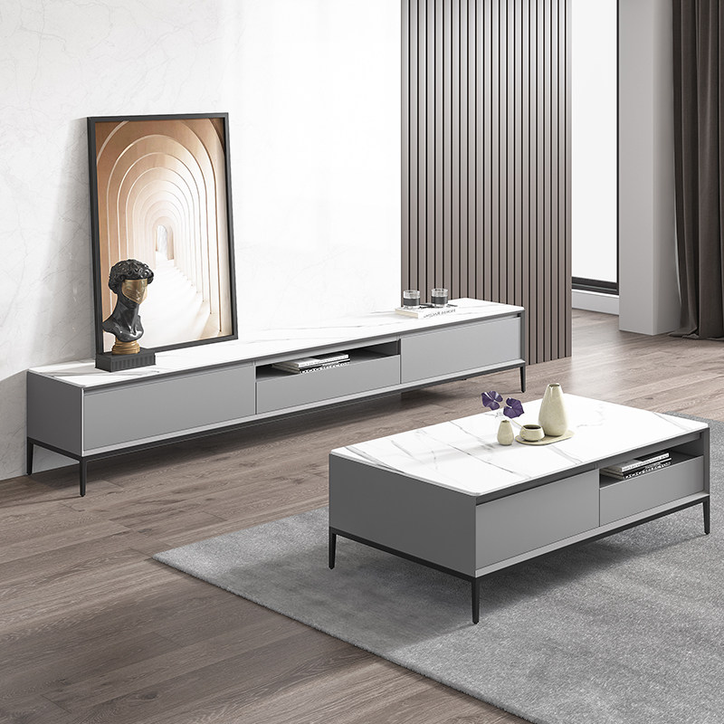 Willstyle Light Lavish Rockboard Tea Table TV Cabinet Composition Modern Minima Living Room Containing TV Cabinet Side Cabinet Combination