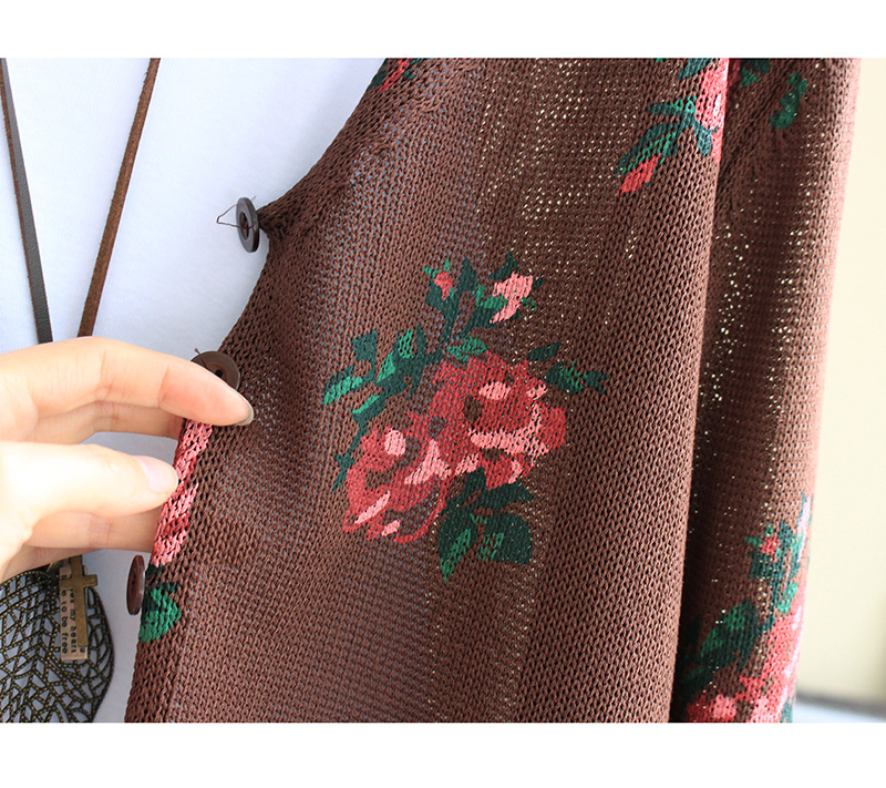 Áo len 2019 đầu xuân bằng vải cotton và vải lanh nghệ thuật in hoa retro áo len dài tay hoang dã V-cổ áo mỏng áo cardigan nữ