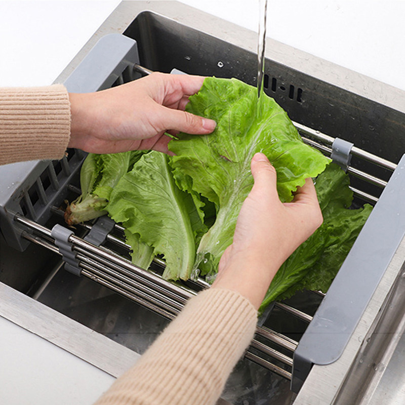 Tyard Sink Water Filtration Rack Drain Basket Stainless Steel Kitchen Wash Vegetable Basket Pool Wash Basin Leaky Basket Retractable